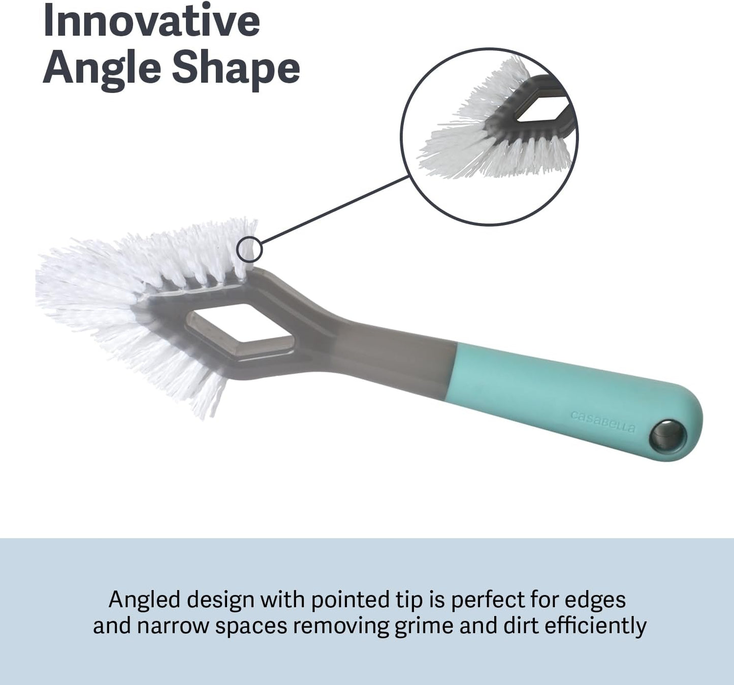 Casabella Smart Scrub Heavy-Duty Tile and Grout Brush for Tile Joints, Grout Cleaner Brush with Nonslip Handle, Gray/Aqua