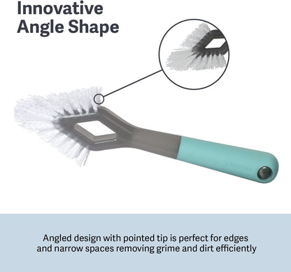 Casabella Smart Scrub Heavy-Duty Tile and Grout Brush for Tile Joints, Grout Cleaner Brush with Nonslip Handle, Gray/Aqua