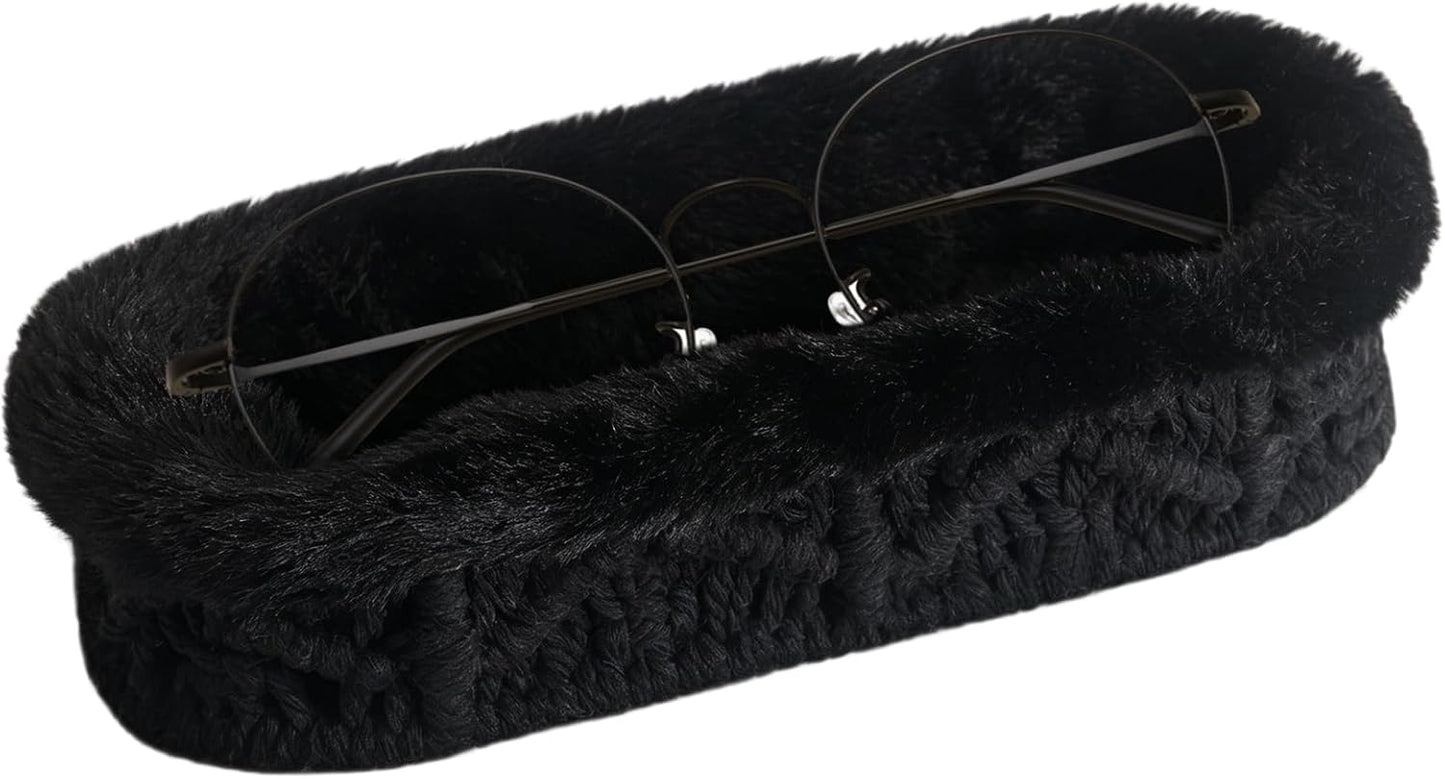 Glasses Holder, Anti-scratch Plush Lined Eyeglass Holder Stand | Oval Eye-glasses Storage Organizer Case for Nightstand, Office Desk, Bedside Table, Beige