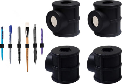 Magnetic Pen Holder for Refrigerator, 4 Pack Silicone Pencil Holder for Whiteboard, Dry Erase Marker Holder for Fridge, Locker and Metal Clipboard, Fits Pens Pencils Slim Markers