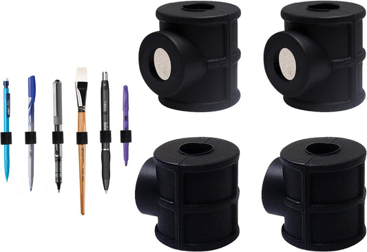 Magnetic Pen Holder for Refrigerator, 4 Pack Silicone Pencil Holder for Whiteboard, Dry Erase Marker Holder for Fridge, Locker and Metal Clipboard, Fits Pens Pencils Slim Markers