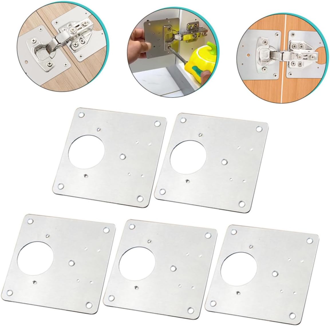 5pcs Stainless Steel Hinge Repair Plate Kit Screws Door Hinge Brackets for Cabinet and Furniture Repair Easy Installation and Stable Support