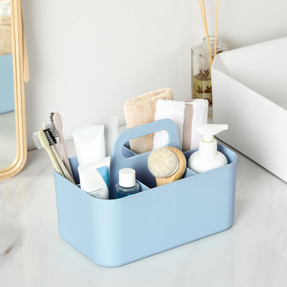 Multiuse Caddy Organizer with Handle, Portable Divided Plastic Tote Bin - Art Craft, Stationary Pen Marker Crayons, Makeup Hair Supplies Storage - Bathroom, Classroom, Dorm, Office, Desk Holder - Grey