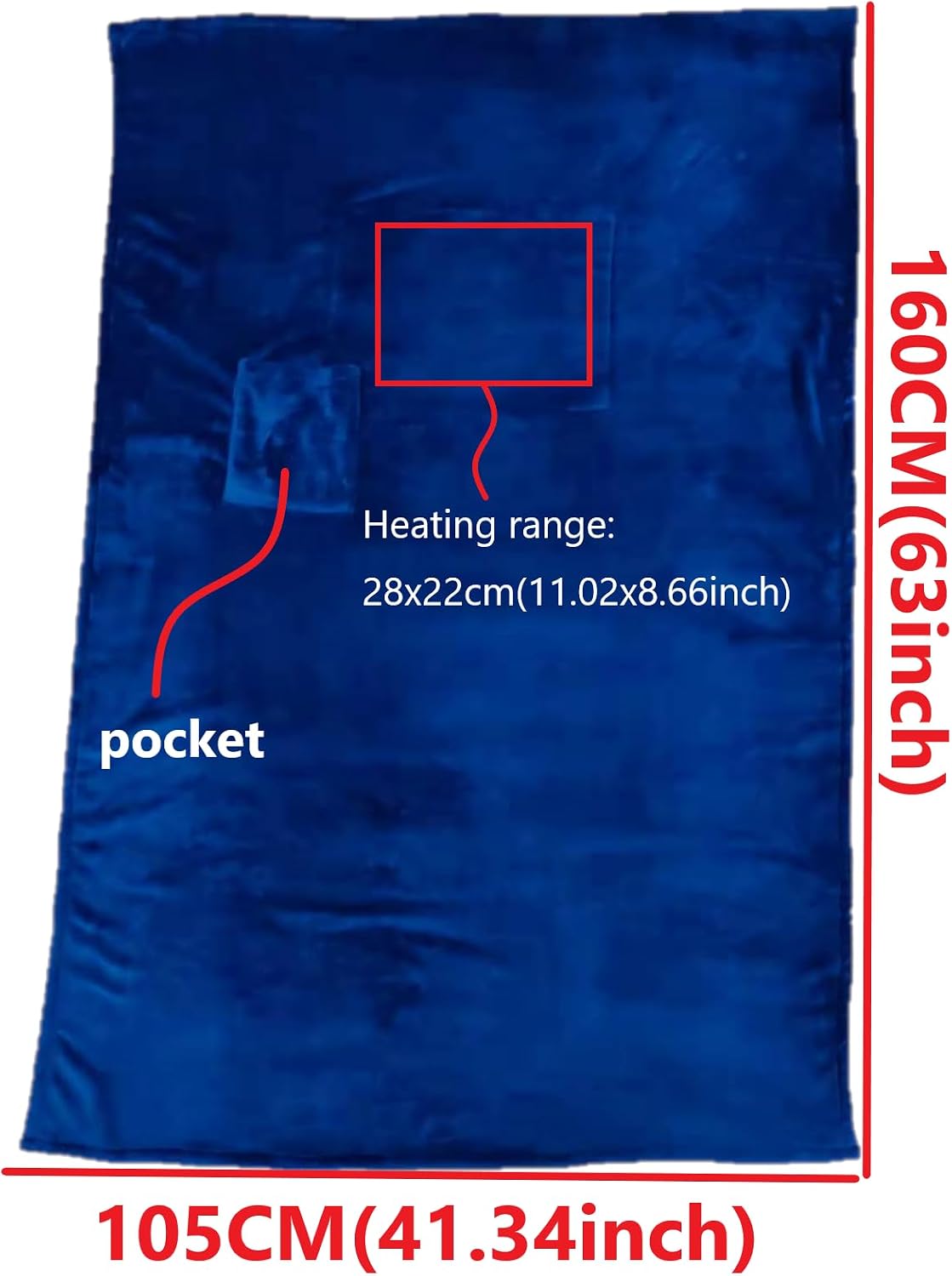 USB Heated Blanket, Heating Lap Blanket Throw, Wearable Soft Outdoor Cozy Travel Throw for Stadiums, Picnics, Travel, Camping, Hiking, and Wheelchair Use, Dark Blue