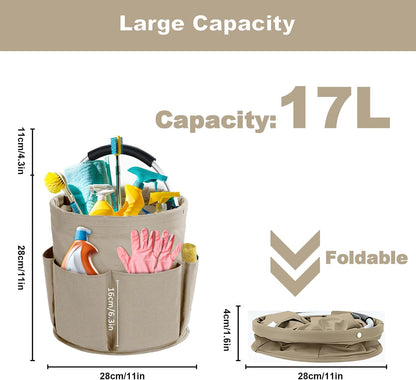Cleaning Caddy with Handle, Cleaning Products Organiser, 17L Foldable Storage Basket, Cleaning Caddy Organiser, Portable Multi Cleaning Bucket Bag for Home, Garden (Black)
