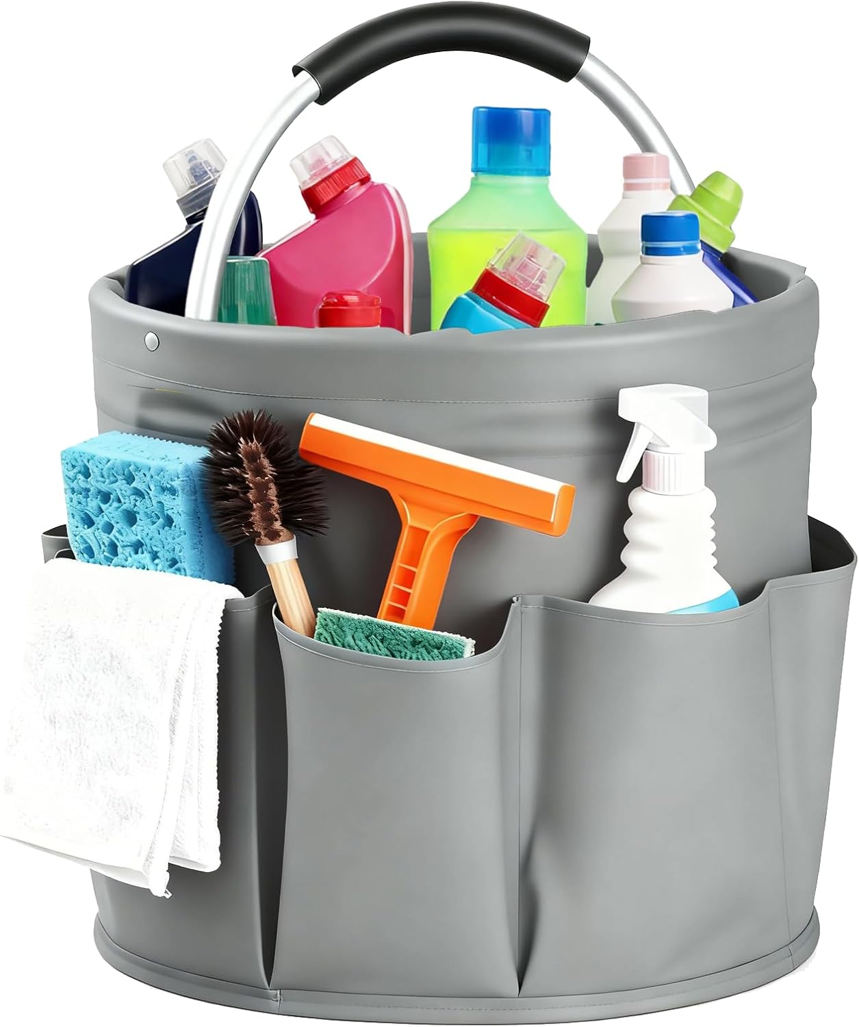 Cleaning Caddy with Handle, for Cleaning Supplies Organizer Bucket | Foldable Storage Tote with 6 Pockets,17L Large Capacity Basket for Household Organizer,Laundry Room,Bathroom & Home
