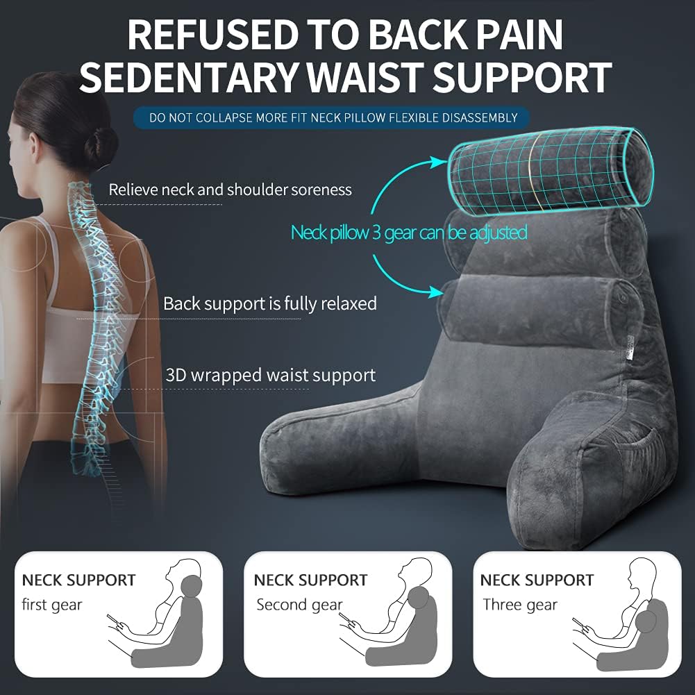 26" Reading Pillow for Sitting Up in Bed, Backrest with Arms