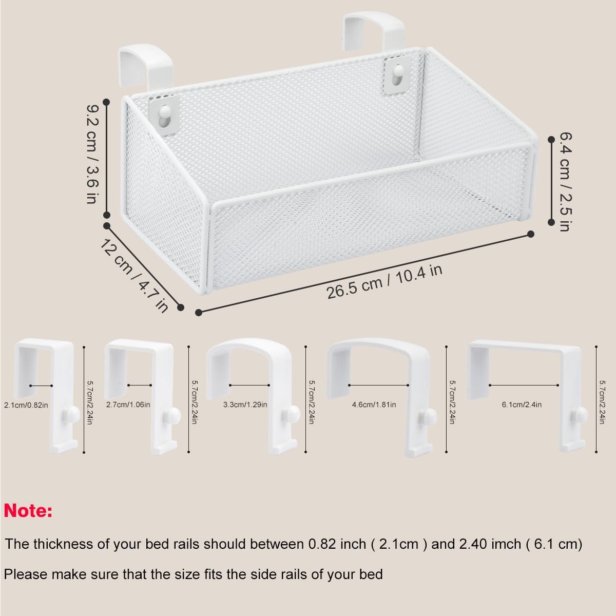 Bedside Shelf Bunk Bed Organizer Shelf Hanging Storage Metal Basket Phone Holder for Bedroom,Dorm,Office - Easy Use for Both Adult and Kids (White)