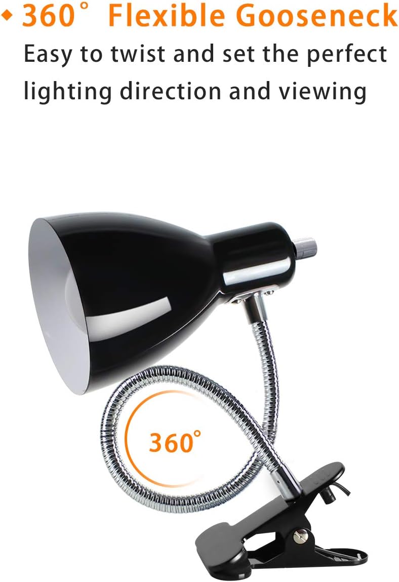 Desk lamp Eye-Caring Table Lamps, 360°Rotation Gooseneck Clip on Lamp Reading Light Portable Reading Book Light Clamp Study Desk Lamps for Bedroom and Office Home Lighting (White)