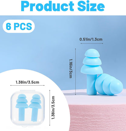 6 Pair Silicone Earplugs, Soft Reusable Noise Cancelling Silicone Ear Plugs for Sleeping Noise Reduction earplugs for Snoring Blocking for Travel, Work and Loud Environment (6 Colours