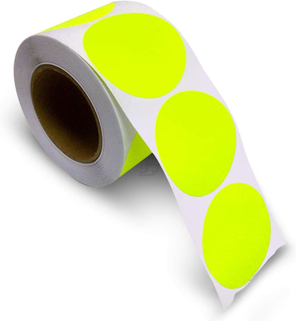 Blank Color Coding Stickers, Writable Surface â€“ 500 Permanent Labels per Roll (Yellow Fluorescent, 1.5" Circle)
