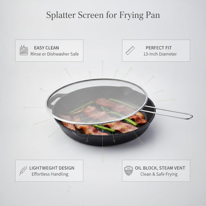 Stainless Steel Splatter Screen for Frying Pan, 13 Inch Mesh Oil Guard to Keep Stovetop Clean (1 Piece)