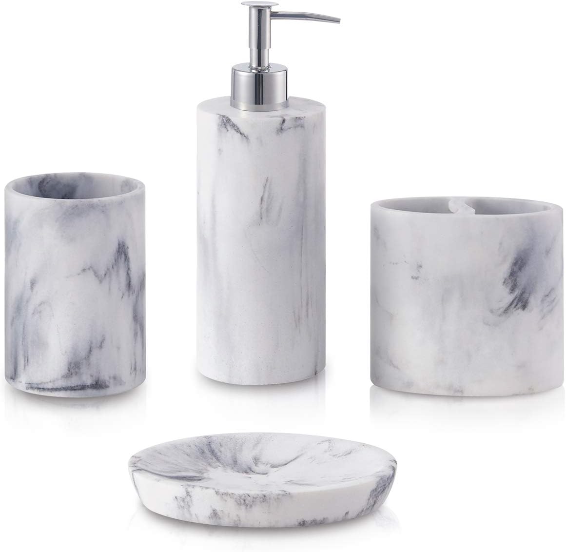 Marble Look Toothbrush Holder for Bathroom Countertop Organizer, Holds Toothpaste, Dental Floss, Razor, Comb, Makeup Brushes, and More, Stylish Bathroom Accessory for Tooth Brushing Essentials