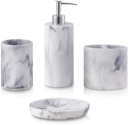 Marble Look Toothbrush Holder for Bathroom Countertop Organizer, Holds Toothpaste, Dental Floss, Razor, Comb, Makeup Brushes, and More, Stylish Bathroom Accessory for Tooth Brushing Essentials