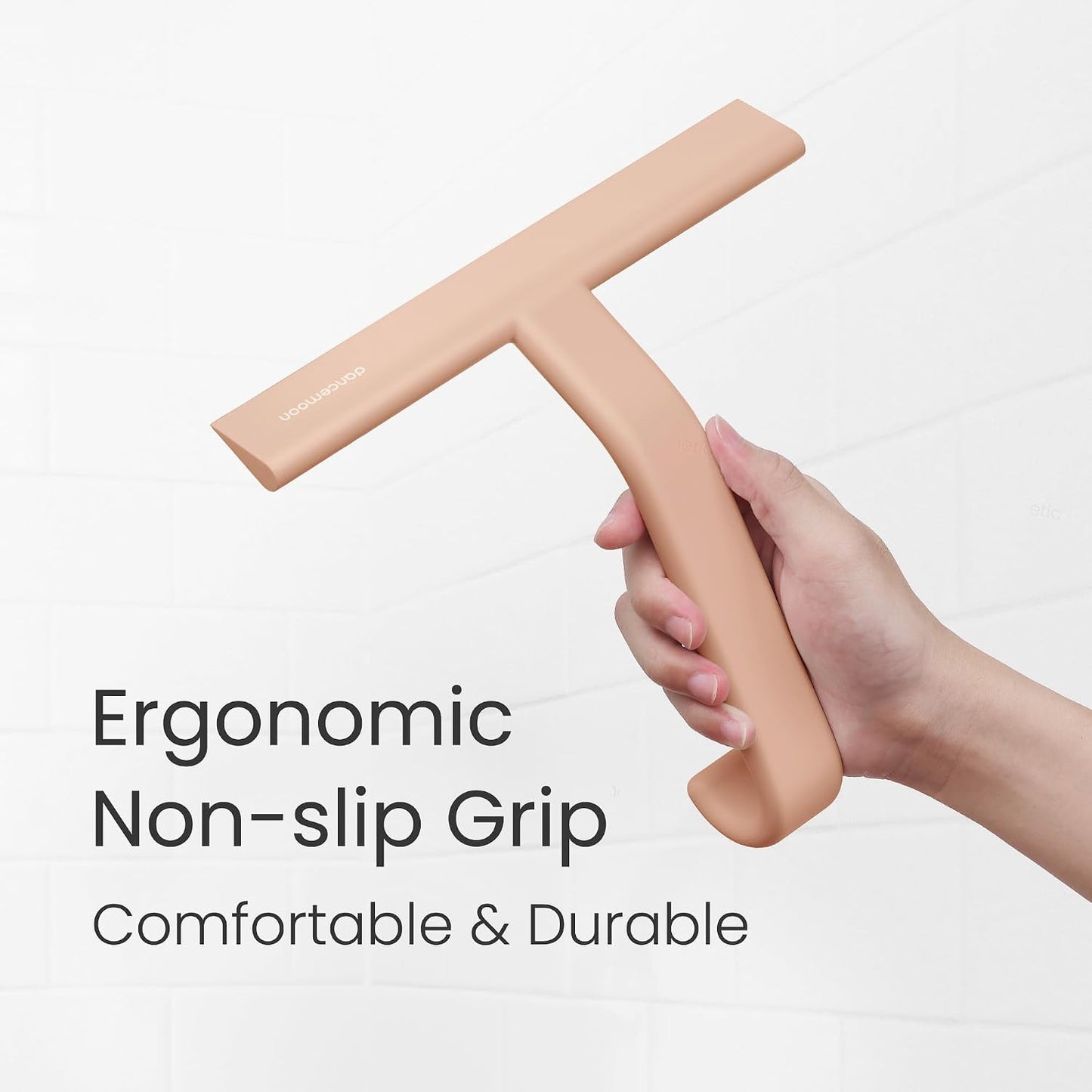 JustHang Shower Squeegee with Built-in Hook, 10-Inch Black | Award-Winning Design, All-One-Piece Soft-Touch Silicone, for Glass Door, Bathroom, Window, Mirror, Tile Wall, Car