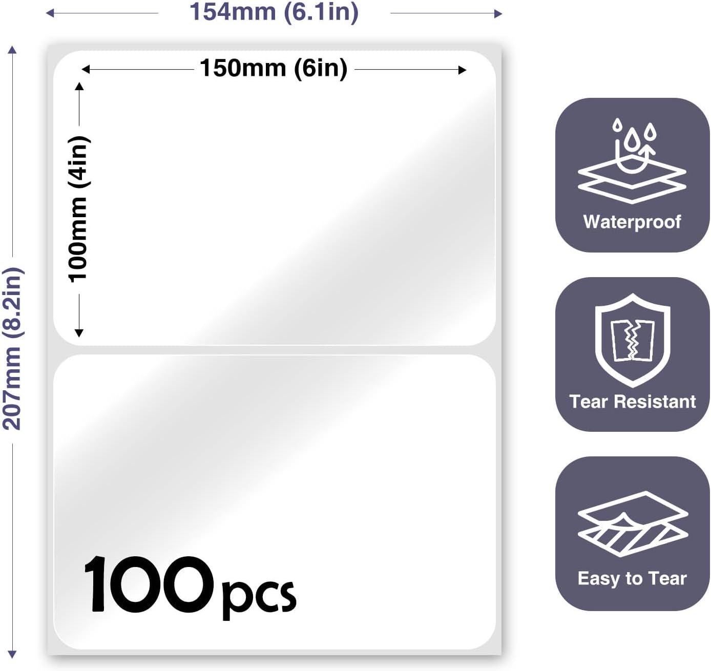 JIEHENG 100Pcs Large White Labels for Storage Bins,6x4 Inch Labels | Removable,Large,Thinness White Labels for Box,Storage Bins