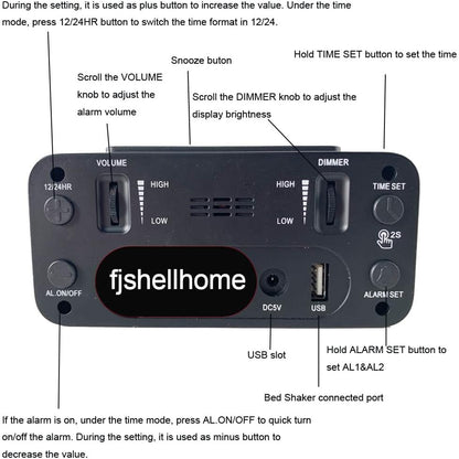 Extra Loud LED Alarm Clock with Vibration for Bedroom,Extreme Bed Shaker Alarm Clock for Deep Sleeper Hard of Hearing Deaf, Clear LED Display, Dimmer and Volume Knob, USB Port,Easy to Set