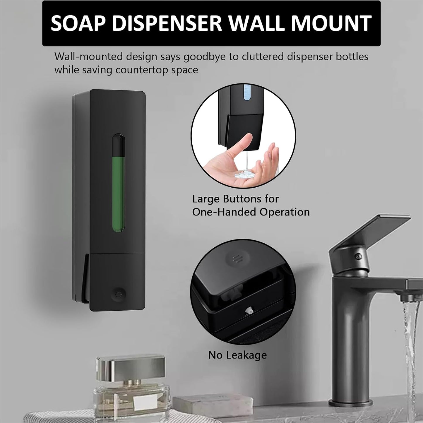 Single Wall Mounted Hand Soap Dispenser, 13.5oz/400ml Black Showe | Clear Refillable Liquid Lotion Soap Dispenser, Gel Container Shower Pump Dispenser and Organizer for Bathroom Kitchen
