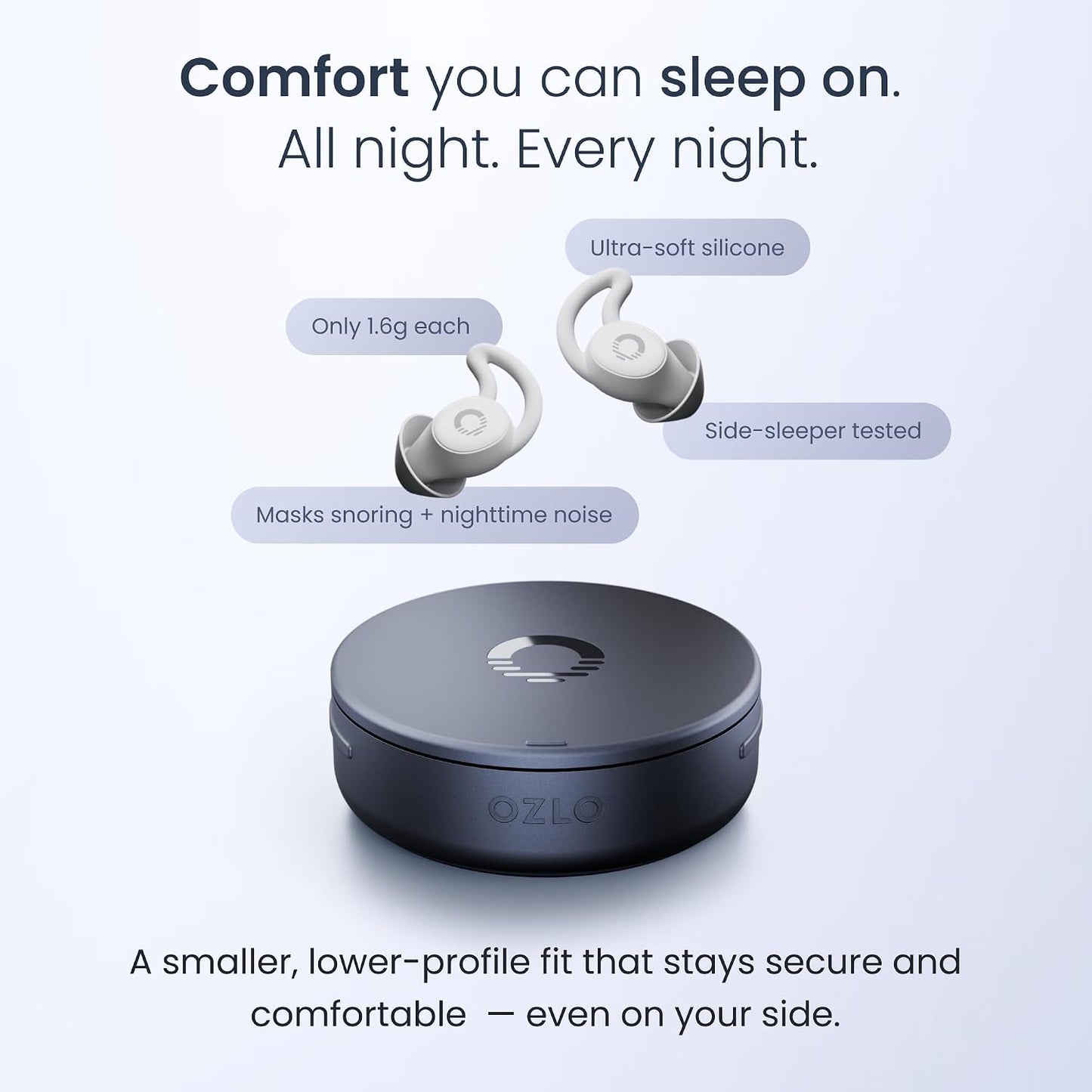 Ozlo Sleepbuds® 2 - Sleep Earbuds, Snoring & Noise Masking Headphones | All-Night Side-Sleeper Comfort, Ultra Small Fit, 14-hr Battery, 50+ Sleep Sounds, In-Ear Alarm, Reliable Bluetooth Connection