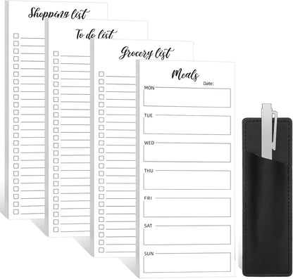 Thboxes 4 Pack Magnetic Note Pad for Fridge with Pen Holder, Totally 200 Sheets Grocery List Magnet Pad for Refrigerator Magnetic Shopping List Pad（Fruit Design） | Full-Back Magnet, 80Gsm FSC-certified Paper, School Office Home Supplies Grocery List