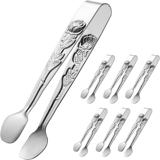 HINMAY 6PCS Mini Serving Tongs 5-Inch Small Sugar Tongs (Silver)