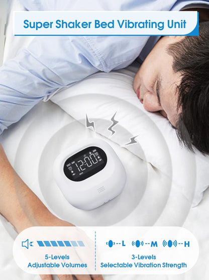 Vibrating Alarm Clock for Heavy Sleepers, Cordless Bed Shaker Clock Under Pillow for Teens, Deaf People, Adults, 3 Wake Modes, Rechargeable Battery Powered Travel Clock, Dual Alarm Clocks for Bedrooms