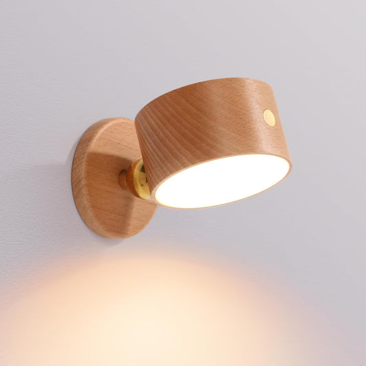 Wooden Wall Sconce 360° Rotatable Magnetic Stick on Bedside- Beech
