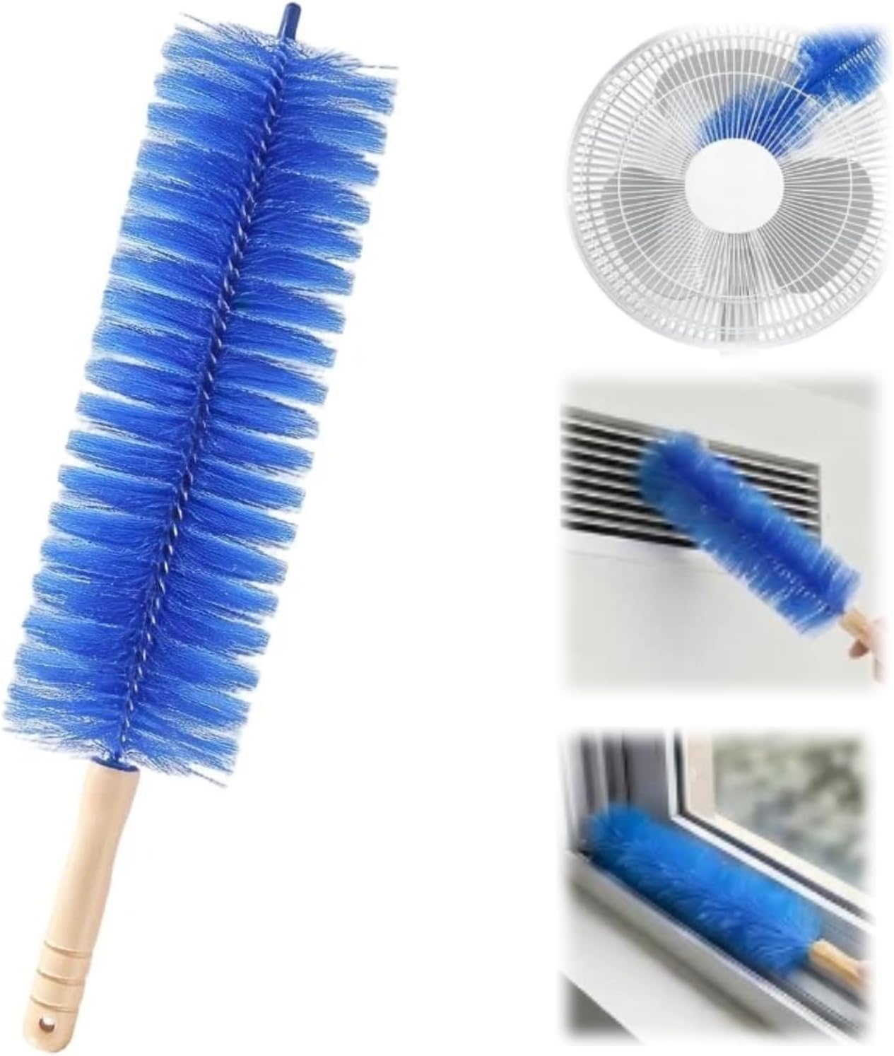 Fan Cleaning Brush with Bendable Microfiber Head, Reusable Dusting Brush for Fan Blades, Window Blinds, Air Conditioner Vents, Ceiling Fans, Car Vents and Hard-to-Reach Areas, Blue