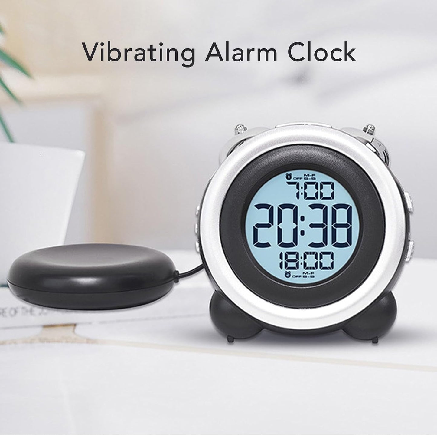 Pongnas Vibrating Alarm Clock for Sleepers with Bed Shaker LED Display Volume Brightness Sound Strong Vibration Alarm