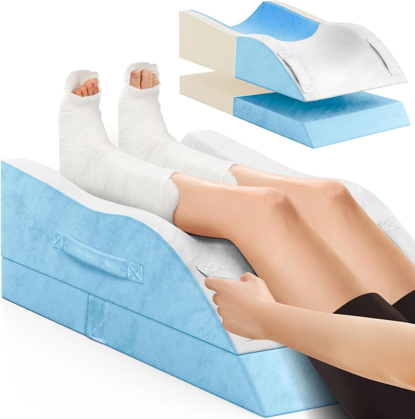 TranquilRelax Leg Elevation Pillow for After Surgery, Wedge Pillow, Grey | Single-leg design, adjustable height, U-shaped cradle, supportive memory foam, washable cover, leg elevation for swelling