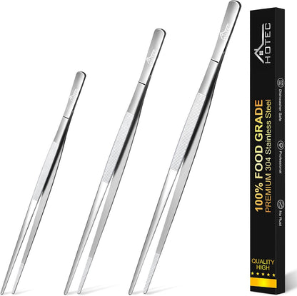 HOTEC Kitchen Tweezers Tongs Stainless Steel, Set of 6 - Professional Cooking Tweezers for Cooking, Chefs, BBQ, Seafood, Baking & Repair