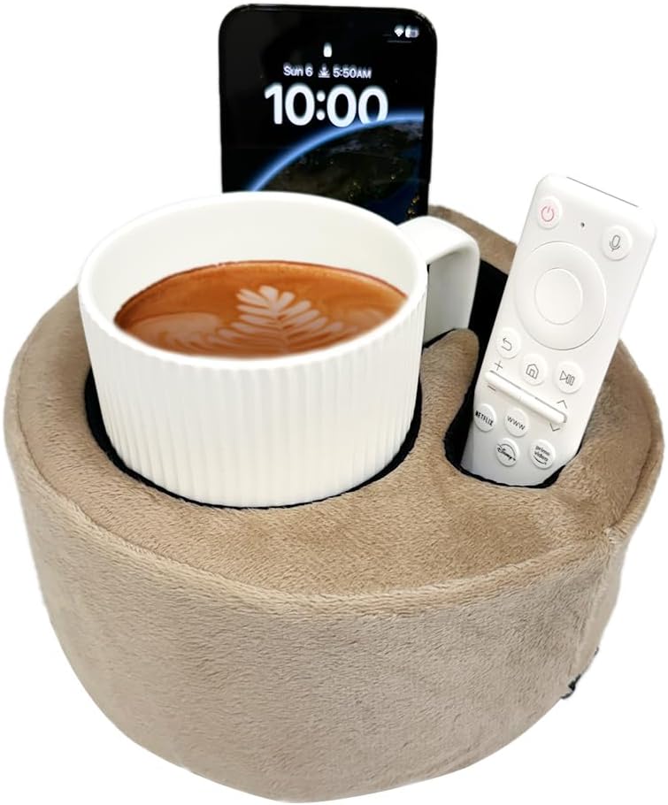 Xchouxer Couch Cup Holder Pillow, Sofa and Bed Organizer Caddy for Drinks, Remotes, Phones (Gray)