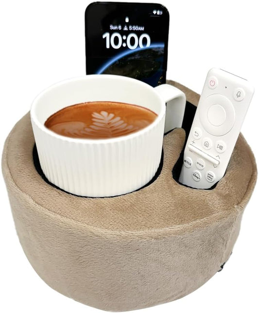 Xchouxer Couch Cup Holder Pillow, Sofa and Bed Organizer Caddy for Drinks, Remotes, Phones (Gray)