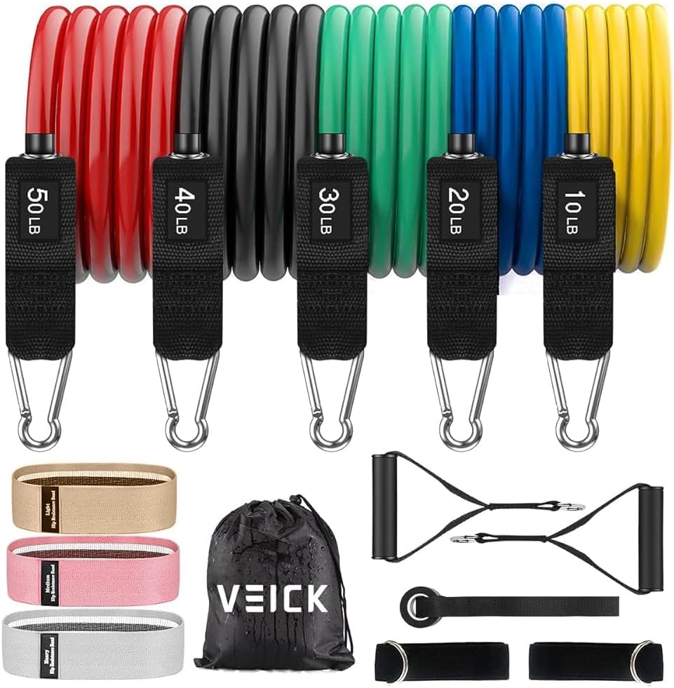 VElCK Resistance Bands Set with Handles for Exercise, Workout and Home Gym | 100% Natural Latex, 10-150LBS, Versatile for Yoga, Pilates, Strength, Home Gym