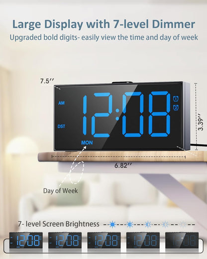 Roxicosly Vibrating Alarm Clock with Bed Shaker for Heavy Sleepers, 3-Level Vibration, Dual Alarms with Weekday & Weekend Mode, Large Digits, Dimmer, Snooze, USB Charger, Battery Backup