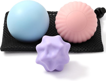 HODEMI Massage Ball Set, 3 Pack Spiky Ball, Lacrosse Ball & Peanut Massage Roller for Trigger Point Therapy, Deep Tissue Muscle Relaxation for Back, Neck, Hip, Leg & Foot with Mesh Bag