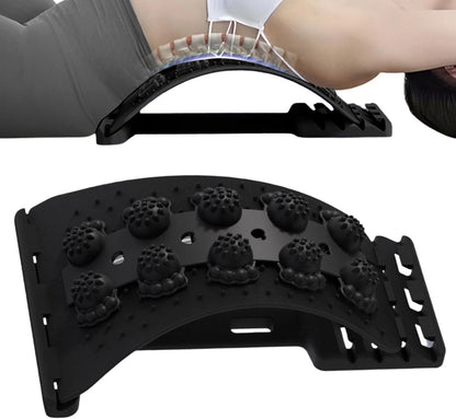 Back Stretcher - Lumbar Spine Relaxer, 4-Level Adjustable Relaxation Board | Yoga Back Stretcher | Scoliosis Massager Device with Black Massage Head for Muscle Alignment Cracking Lower Påin Ŕelief Ho
