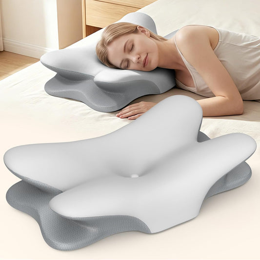 Cervical Neck Pillow for Pain Relief - Ergonomic Memory Foam Pillows | Contour Side Sleeper Pillow for Neck Support, Orthopedic Pillow for Sleeping, Bed Pillow for Sleepers, Grey