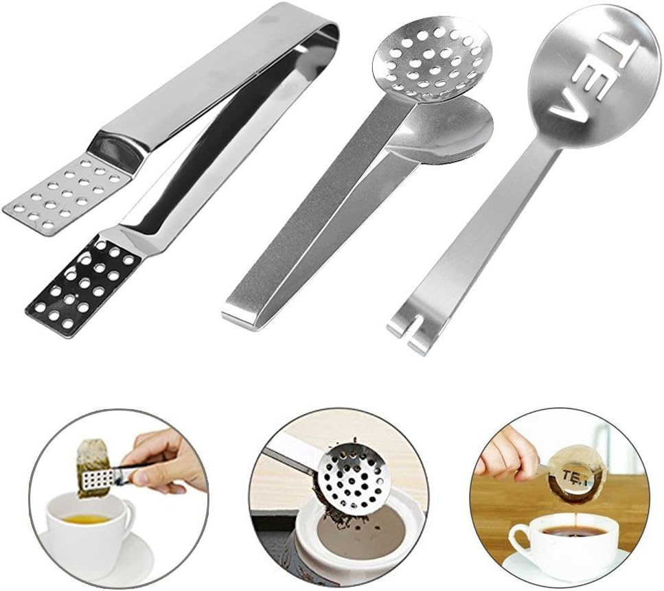 4 Pcs Stainless Steel Tea Bag Tongs Teabag Squeezer Strainer Holder Grip Metal Spoon Mini Sugar Clip Kitchen Bar Tools