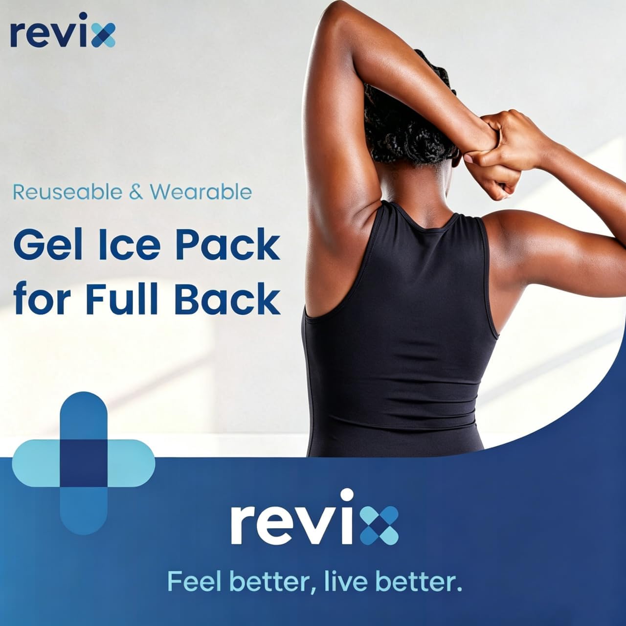 REVIX XXL Full Back Ice Pack Wrap, Reusable Gel Cold Compress for Upper and Lower Back, Long-Lasting Flexible Ice Pack for Muscle Fatigue, Soreness, and Post-Workout Recovery