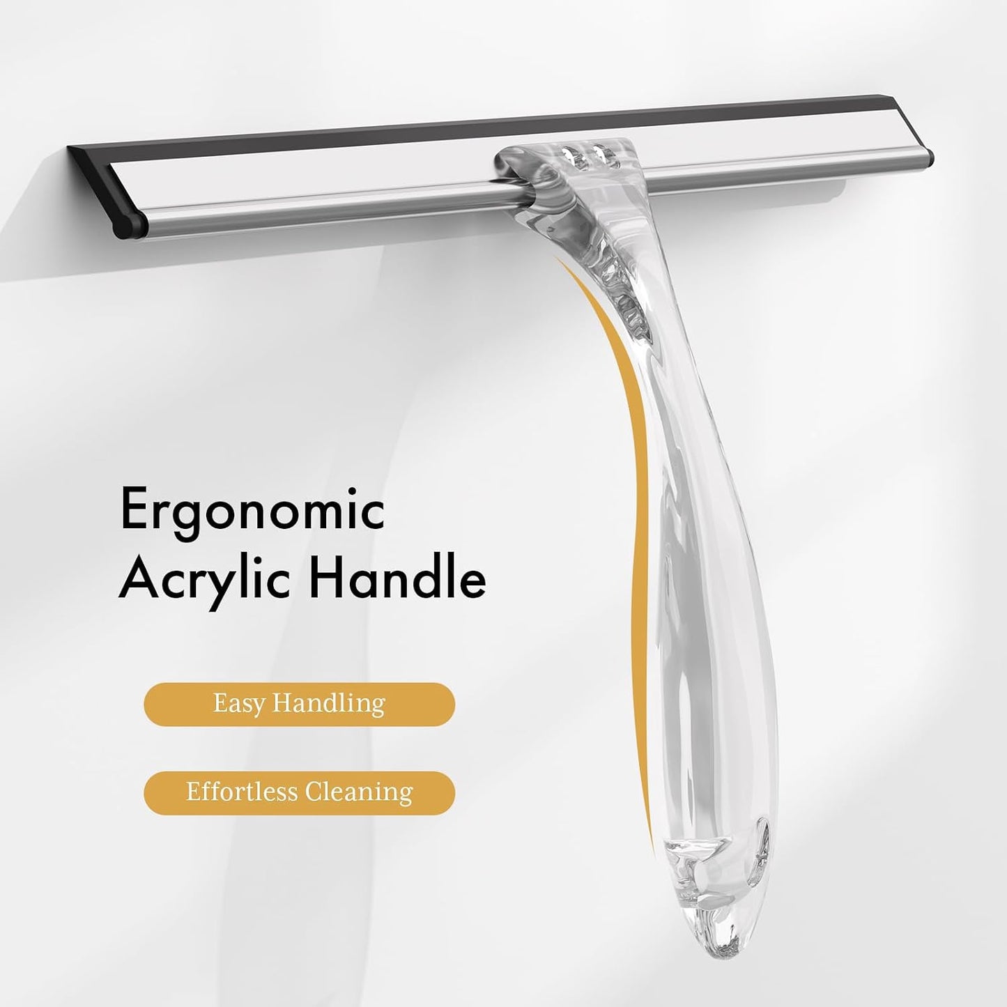 AmazerBath Squeegee for Shower Glass Door, 10 Inches, Clear | All-Purpose squeegee with Suction Hook & Adhesive Hook, Silicone Blade, for Shower Doors, Windows, Tiles and Car Glass