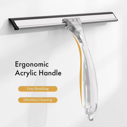 AmazerBath Squeegee for Shower Glass Door, 10 Inches, Clear | All-Purpose squeegee with Suction Hook & Adhesive Hook, Silicone Blade, for Shower Doors, Windows, Tiles and Car Glass