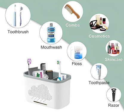 2 Slots Toothbrush Holder and Toothpaste Holder with Drain Hole, Detachable Easy Cleaning Multi-Functional Organizer Caddy Storage for Bathroom Vanity Sink Kitchen (White+Green 2 compartments)