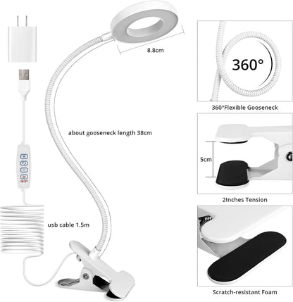 Woputne Desk Lamp Clip on Light for Bed Book Reading (Black) | 10 Dimmable Brightness 3 Light Modes Desk Lights for Home Office Clamp Bedside Lamp for Painting, Craft, Study