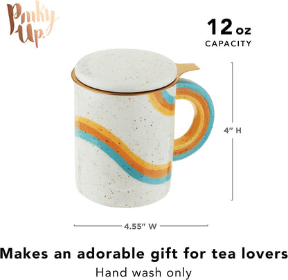 Pinky Up Annette Ceramic Tea Cup with Infuser and Lid, Travel Mug for Loose Leaf Teas, Home Office, Camping, Picnic Party, 12 oz, Set of 1, Honeycomb