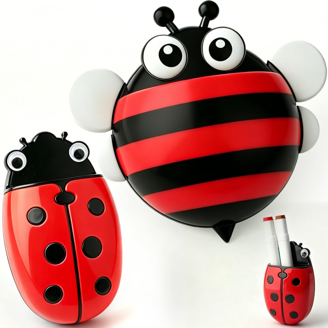 KITANIS Cute Ladybug Magnetic Pen Holder,2 Pack Magnetic Dry Erase Marker Holder,Magnet Storage Marker Pen Pencil Organizer for Refrigerator,Whiteboard,Locker Accessories