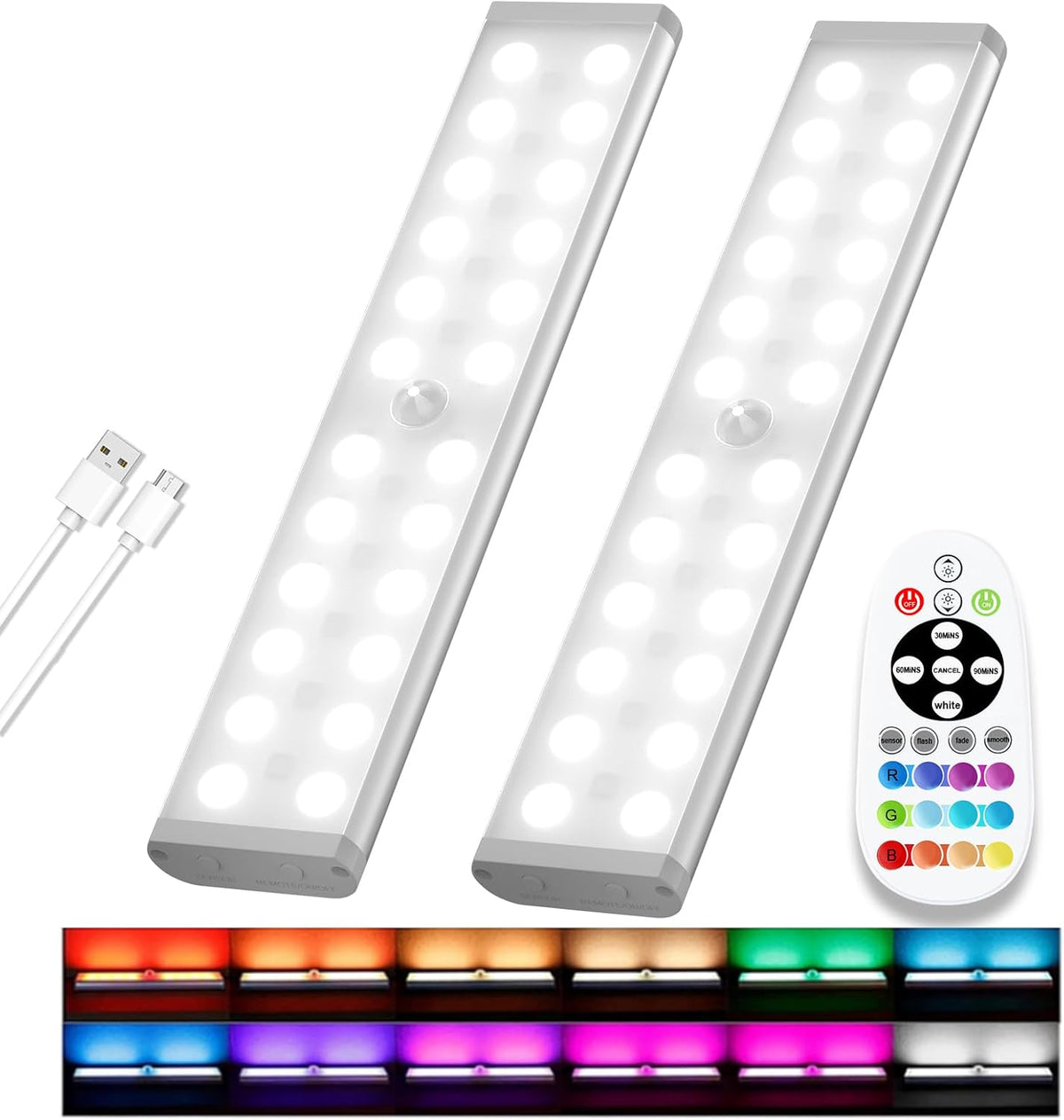 Diomart Under Cabinet Lighting Wireless, RGB LED Closet Lights, 4 Pack