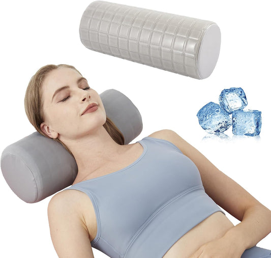 Cervical Roll Pillow with Cooling Gel Cover, Cooling Gel Memory Foam for Hot Sleepers, Small Neck Roll Pillow, Neck Round Pillow for Sleeping, Cylinder Bolster Pillow for Bed, Legs and Back