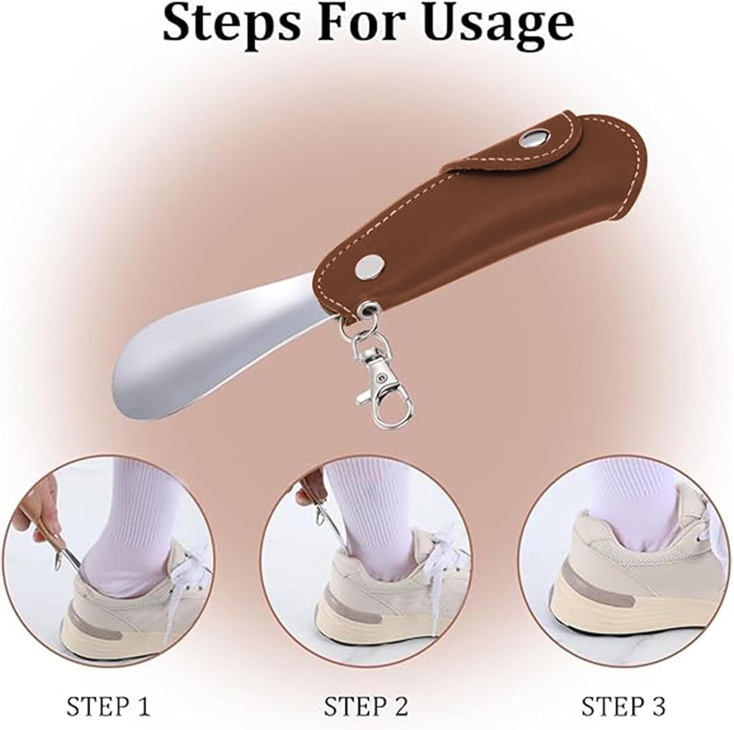 Metal Shoe Horn with Holster, 1 Pc Foldable Shoe Horn with Keychain, Travel Mini Stainless Steel Shoe Spoon