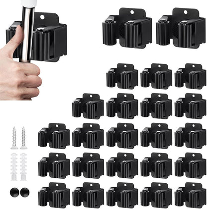 JAMEND CLXP 6PCS Broom and Mop Holder, Heavy Duty Garden Tool Organizer Rack Rake and Shovel Handle, Stainless Steel Mop Hanger. Screws for Wall Mounted. Matte Black